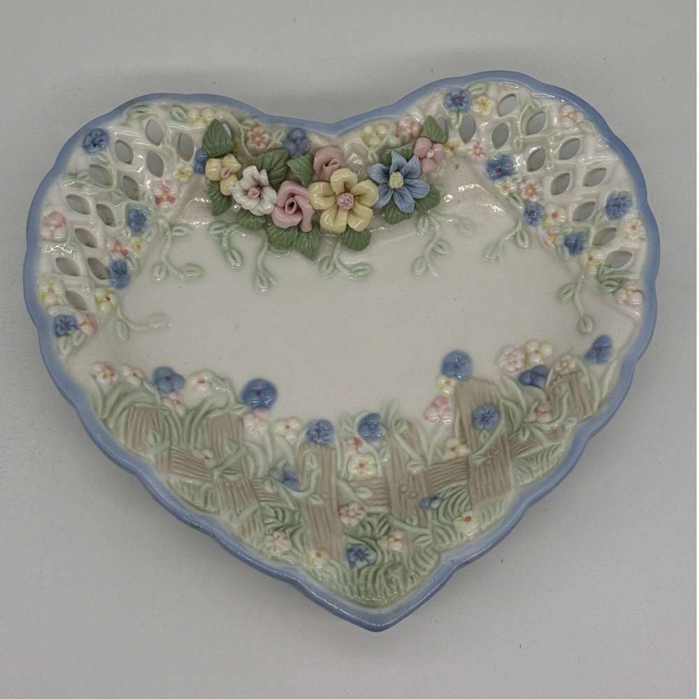 Heart Shaped Ceramic Trinket Dish 3D Floral Grandmacore Decorative Bowl China